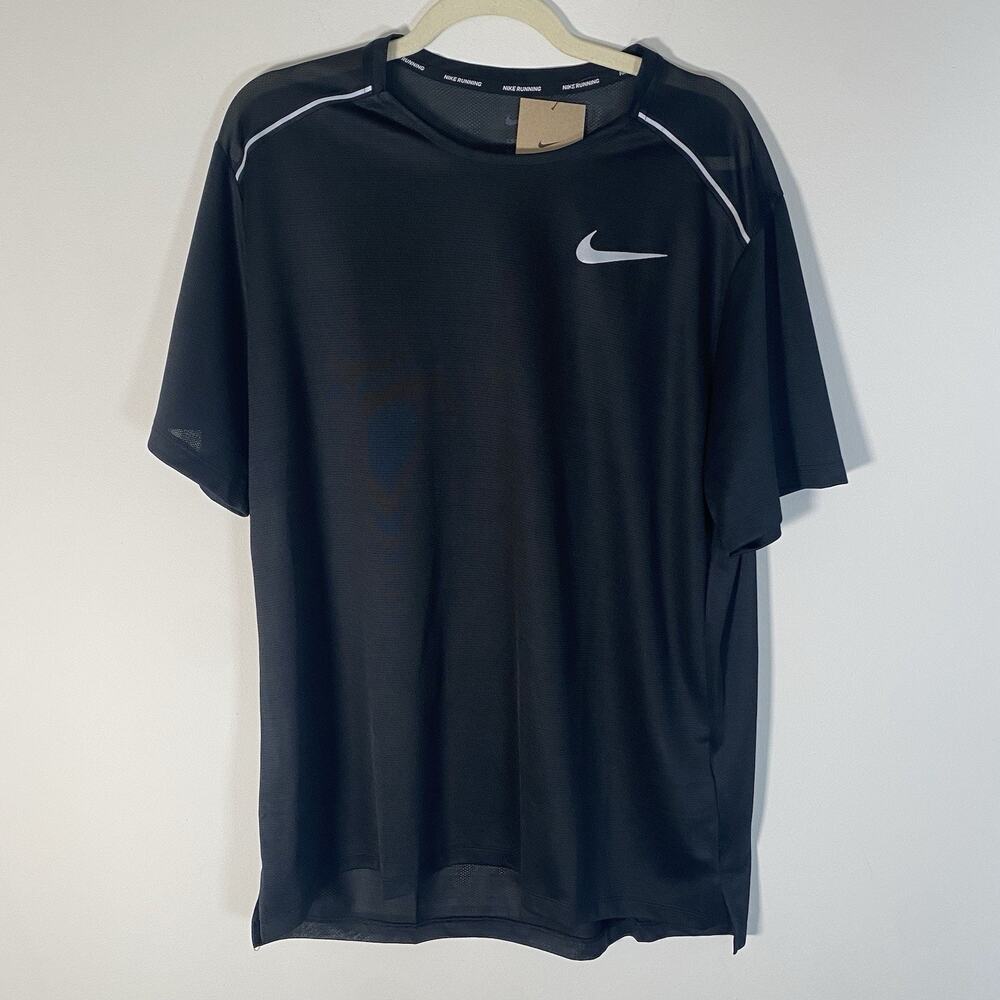 Nike Mens Dri Fit Miler‎ Running Shirt XL AJ7565-410 Black Reflective Just Do It